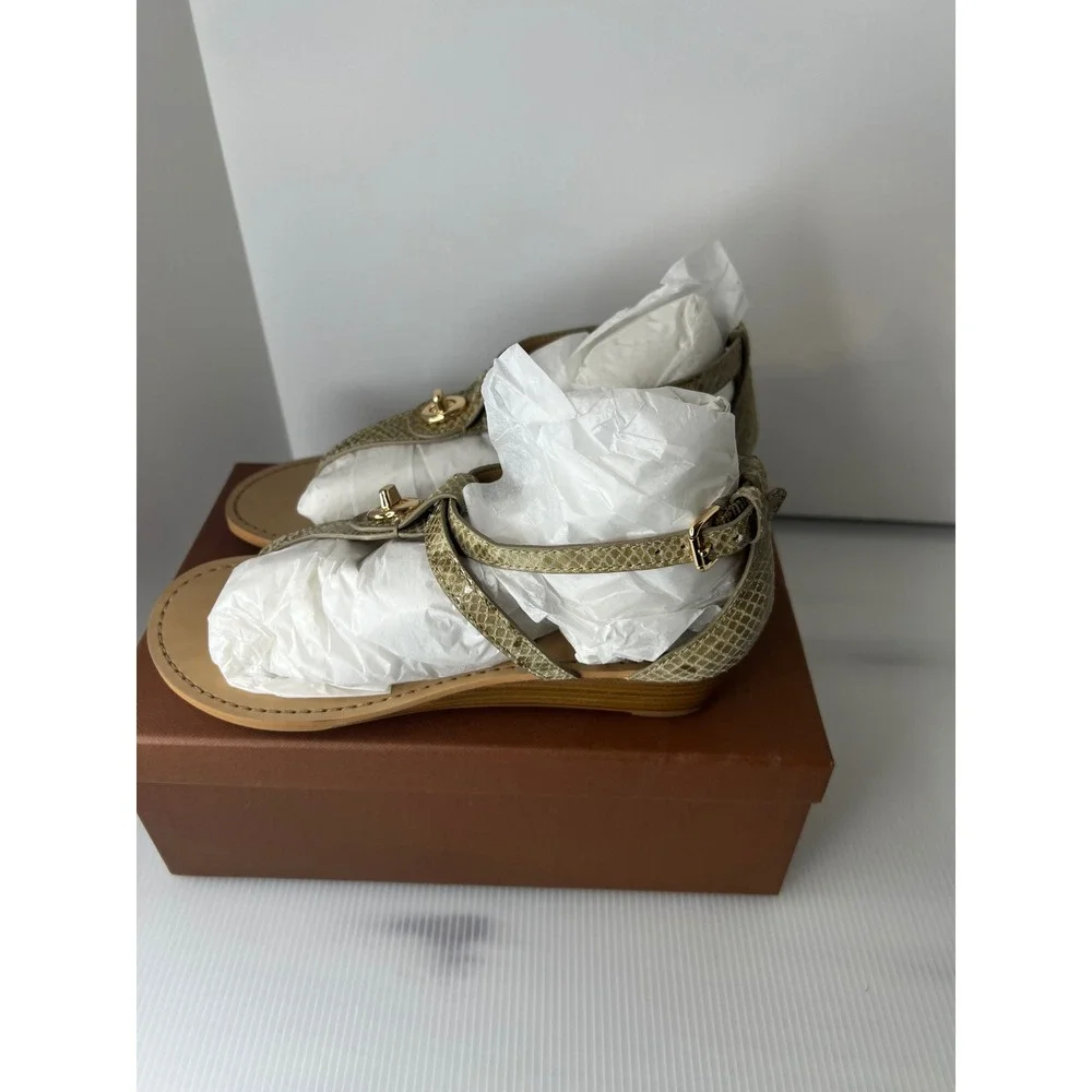 COACH Ingrid Natural Snake Print Leather Thong Wedge‎ Sandals Women's Size 7.5B